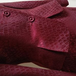 Wool & Silk Brocade Albert Nipon Petite Suit in Burgundy